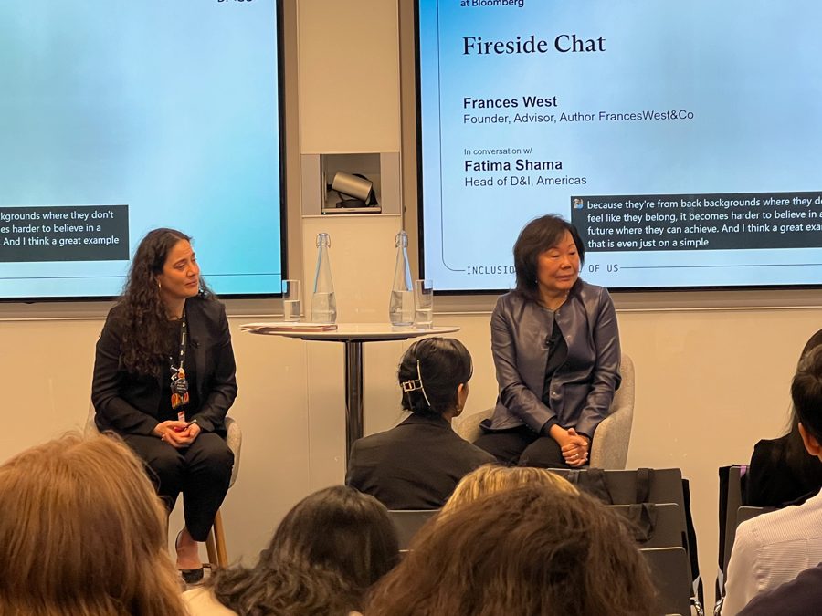 Frances West in a fireside conversation on stage